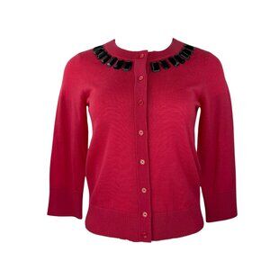 Kate Spade Pink Cardigan with Black Beads Along Neckline